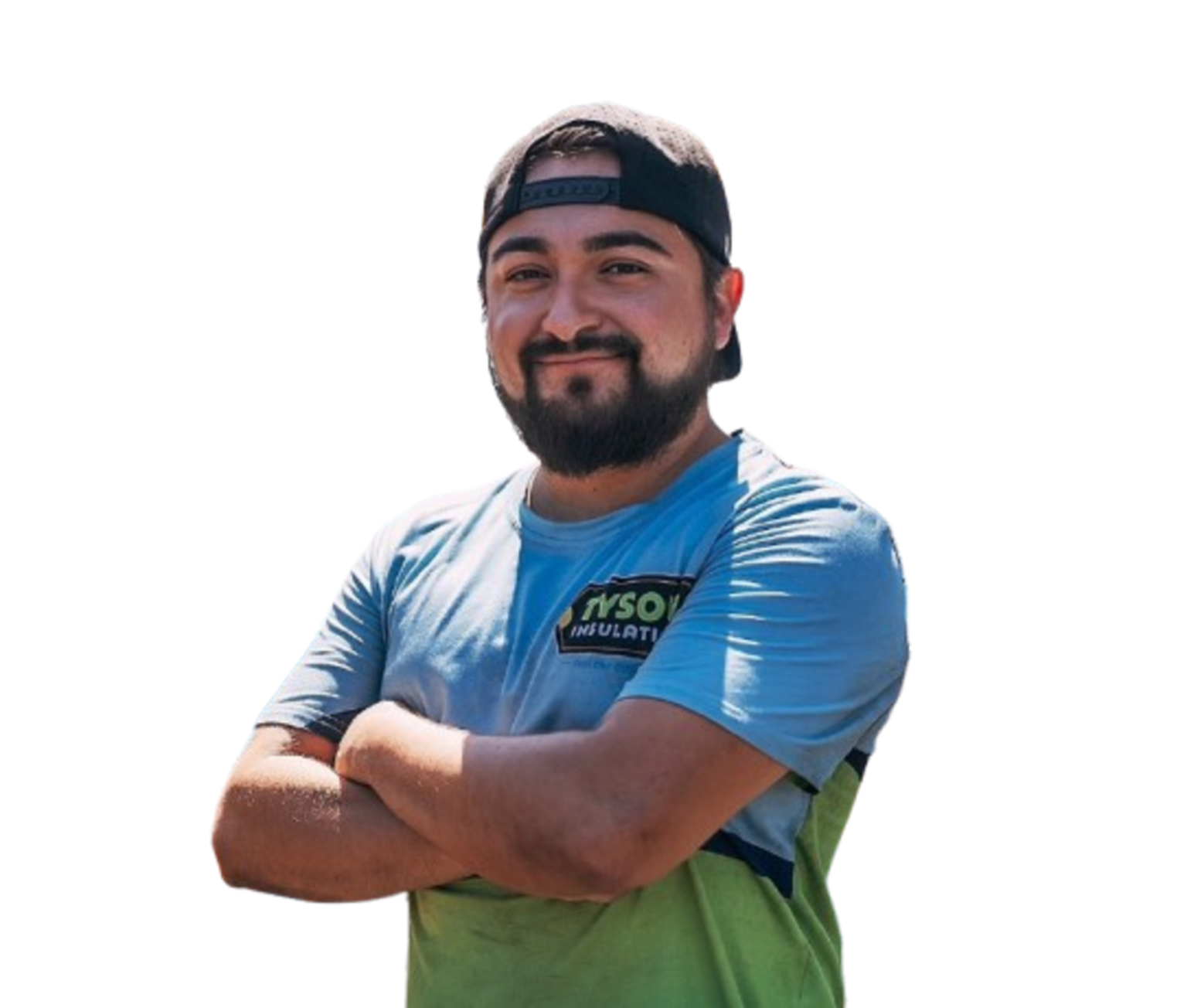 Person with crossed arms, wearing shirt.